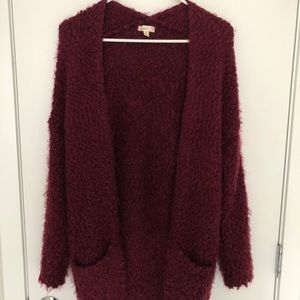 Fuzzy maroon cardigan